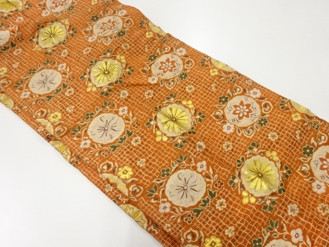 アンティーク　草花模様織出し名古屋帯（材料）